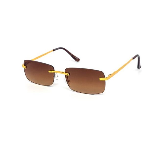 Men Women Sunglasses Brown Lens Small Square Shades Hip Hop Style Classic Rimles - Picture 1 of 2